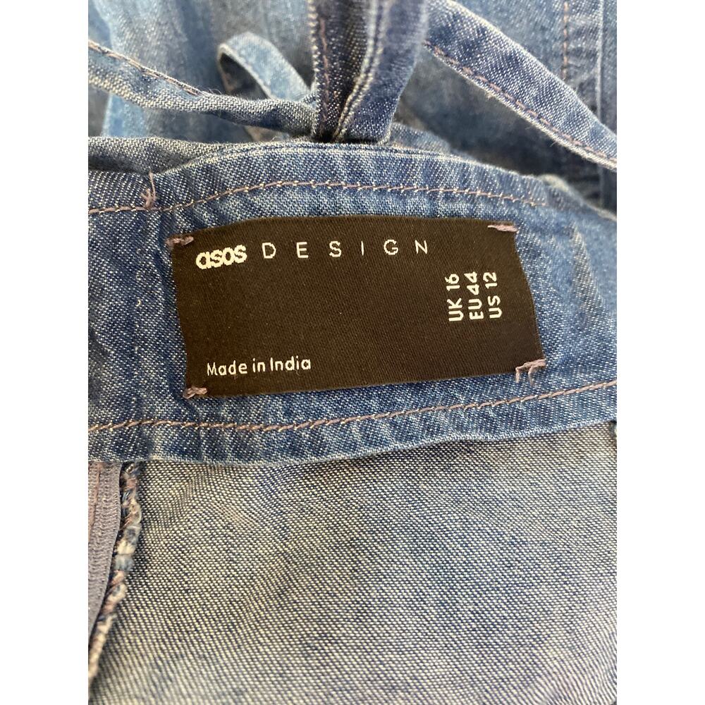 ASOS Lightweight Soft Denim Halter Slip Dress Criss Cross Straps EUC Sz 12 Mini - Picture 5 of 16